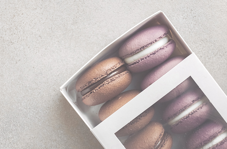 Macarons in a white box