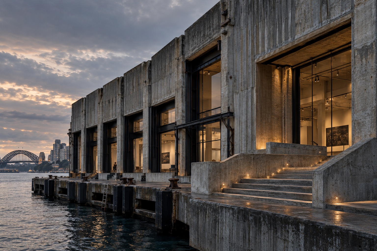 The Bond Store, a converted brutalist concrete warehouse with deep window bays