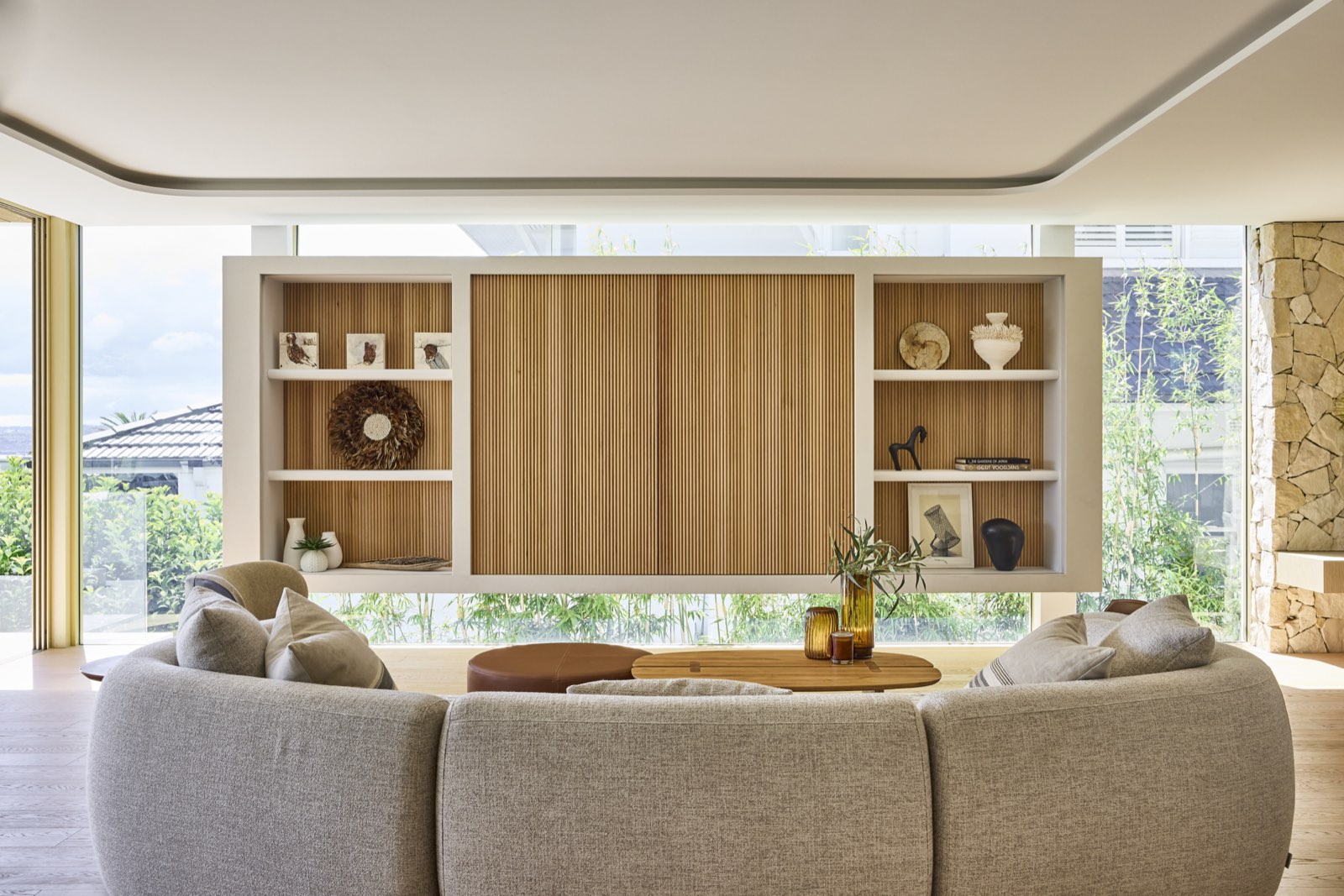 Interior design project with furniture and material details